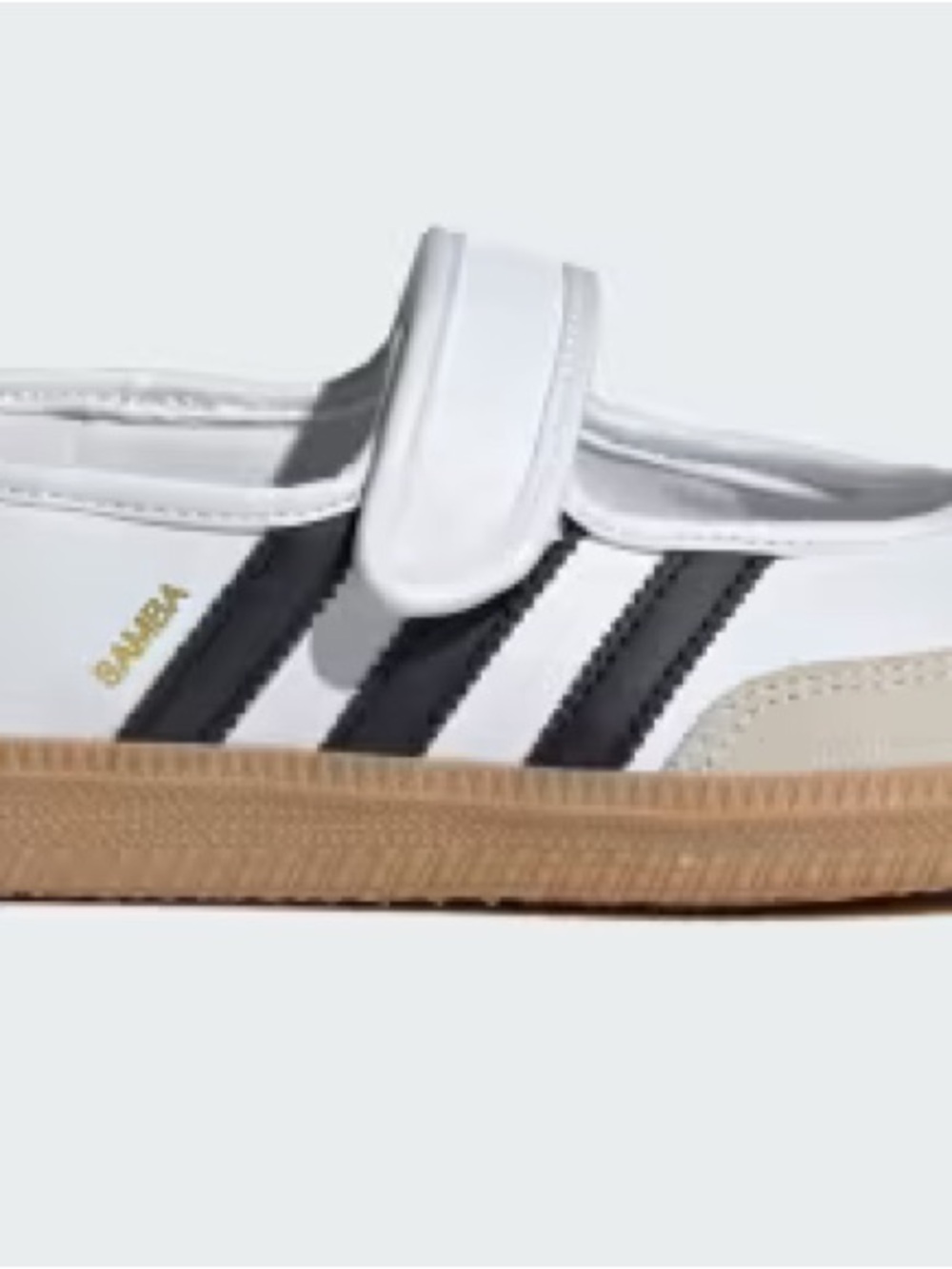 adidas women’s Samba Slip-On Sneakers in White/Black/Tan Gum